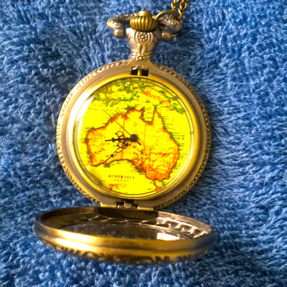 Map Of Australia Pocket Watch With Glass Front Gem